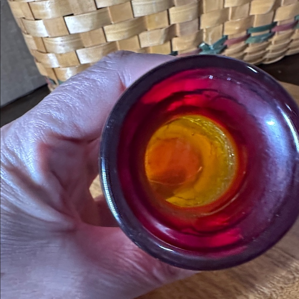 Amberina Red and Orange Crackle Glass Vase small - Picture 3 of 4